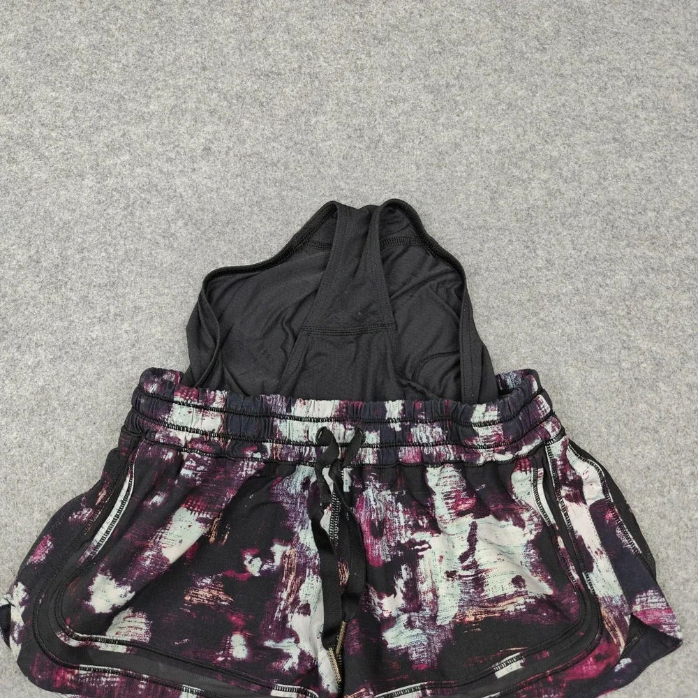 Lululemon Running Shorts Womens 6 Multicolor Print Lined Drawstring Zip Pocket - Picture 3 of 9